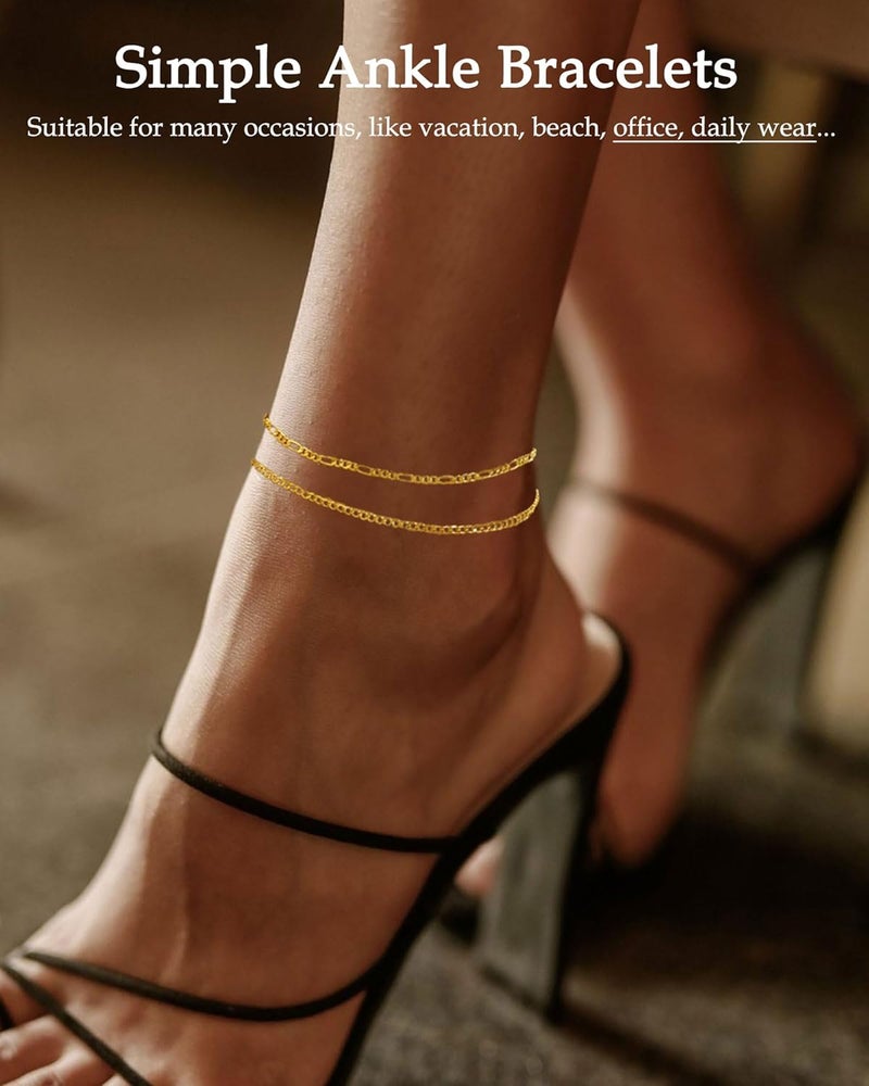 FUNEIA Gold Silver Ankle Bracelets for Women Waterproof 14K Gold Plated Anklets for Women Non Tarnish Dainty Layered Beaded Heart Anklet Set Summer Beach Foot Chain Jewelry Gifts Trendy Stuff - Image 4